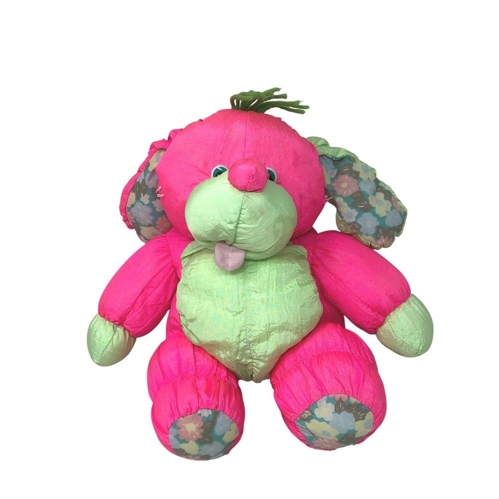 Vintage Nylon Dog Plush Pink Green Floral Puppy Puffalump Style 1992 YDC